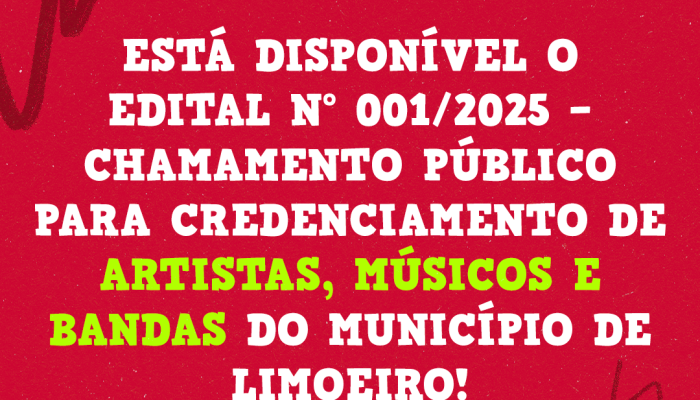 Prefeitura disponibiliza chamamento público para credenciamento de artistas, músicos e bandas de Limoeiro